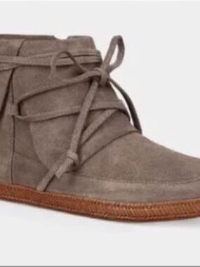 UGG Taupe Suede Lace-Up Ankle Booties